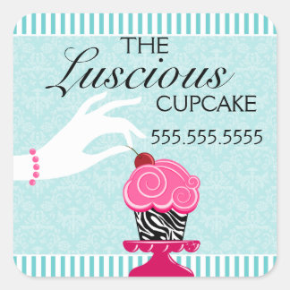 Sticker Carré Zebra Cupcake Turquoise Damask Bakery Seaux