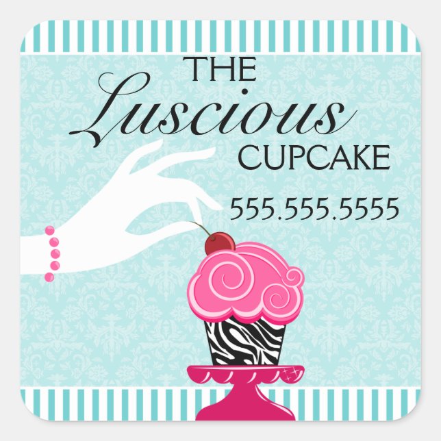 Sticker Carré Zebra Cupcake Turquoise Damask Bakery Seaux (Devant)