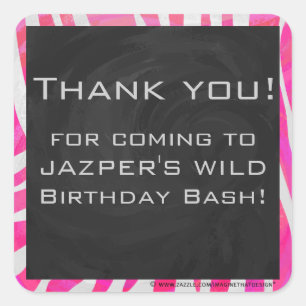 Sticker Carré Zebra Hot rose et blanc avec Monogramme