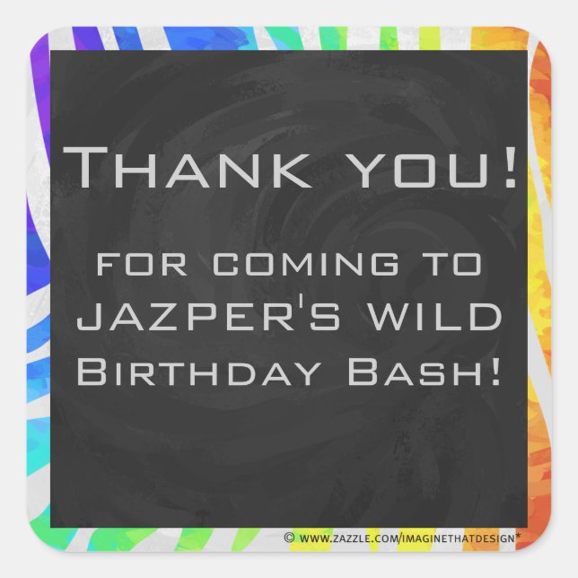 Sticker Carré Zebra Monogram Arc-en-ciel et impression blanche (Devant)