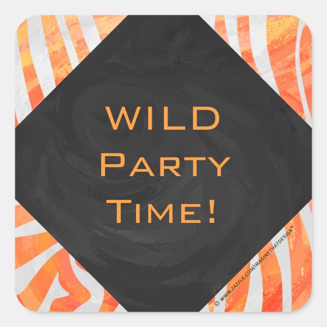 Sticker Carré Zebra Monogram orange et blanc (Devant)