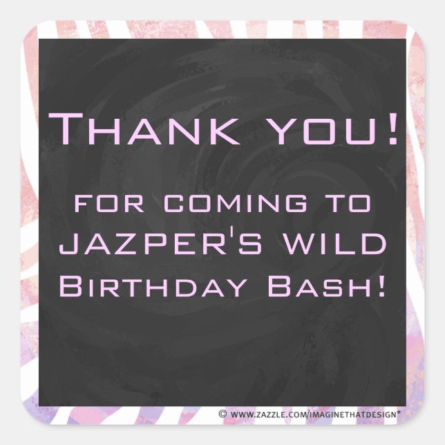 Sticker Carré Zebra Monogram rose et blanc (Devant)