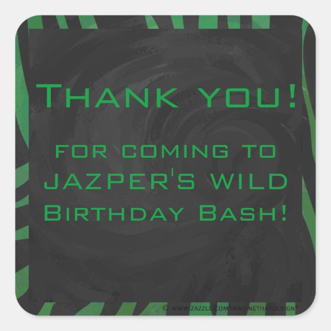 Sticker Carré Zebra Monogramme noir et vert (Devant)