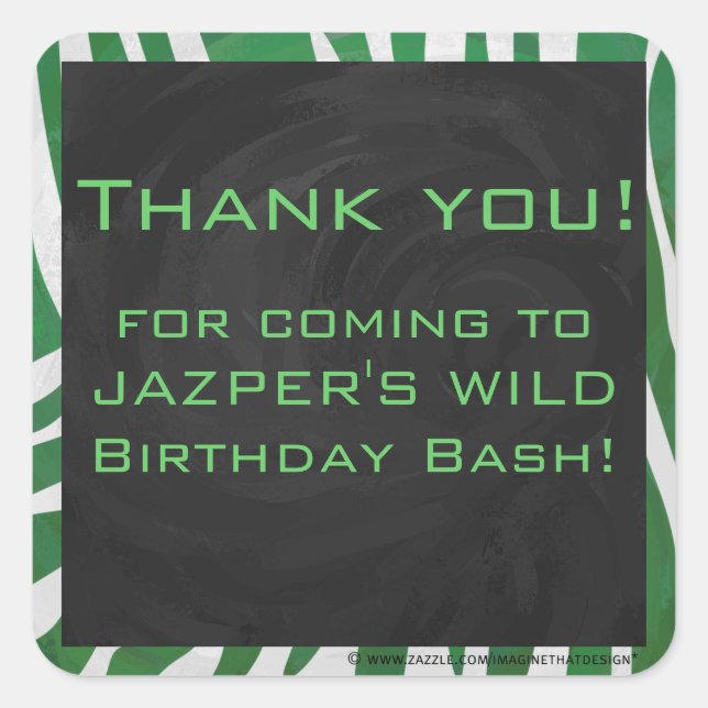 Sticker Carré Zebra Monogramme Vert et Blanc Impression (Devant)