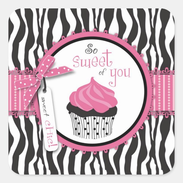 Sticker Carré Zebra Print & Cupcake Merci (Devant)