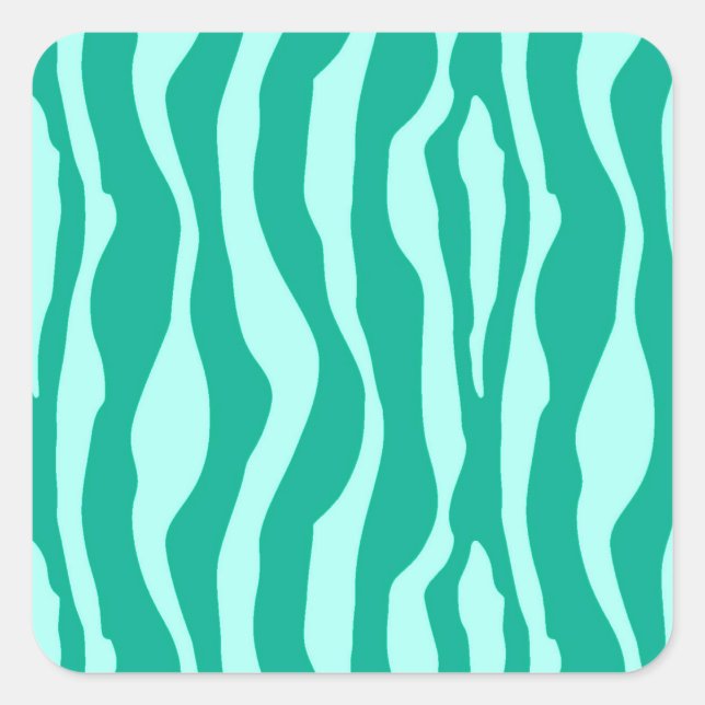 Sticker Carré Zebra Stripes, Turquoise et Aqua (Devant)
