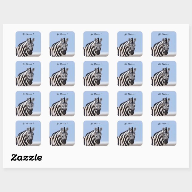 Sticker Carré Zebra vous regardant avec le texte de photo bleu c (Feuille)