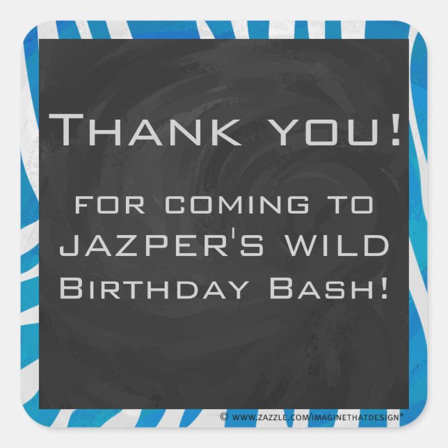 Sticker Carré Zèbre bleu et blanc avec Monogramme (Devant)