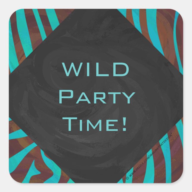 Sticker Carré Zèbre Brown et Turquoise avec Monogramme (Devant)