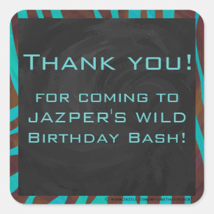 Sticker Carré Zèbre Brown et Turquoise avec Monogramme