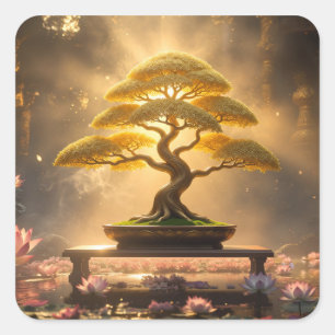 STICKER CARRÉ ZEN BOUDDHISME - ARBRE BONSAÏ -