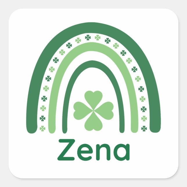 Sticker Carré Zena Nom Clover Boho Rainbow (Devant)