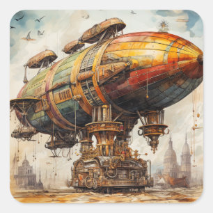 Sticker Carré Zeppelin Steampunk vintage (1)