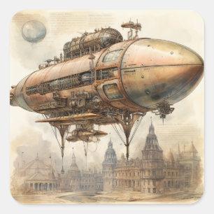 Sticker Carré Zeppelin Steampunk vintage (12)