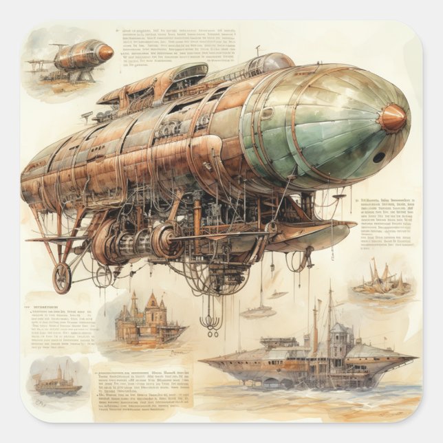 Sticker Carré Zeppelin Steampunk vintage (4) (Devant)
