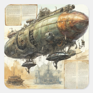 Sticker Carré Zeppelin Steampunk vintage (8)