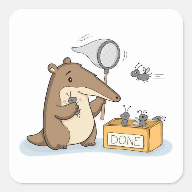 Sticker Carré Zéro boîte de réception | Fourmilier de bureau (Devant)