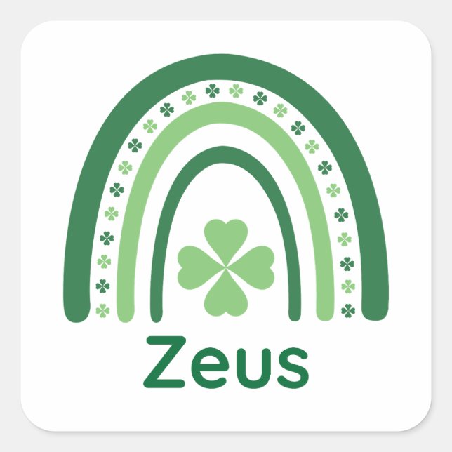 Sticker Carré Zeus Nom Clover Boho Rainbow (Devant)