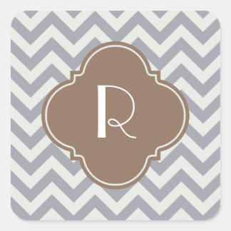 Sticker Carré Zigzag gris clair Monogramme personnalisé