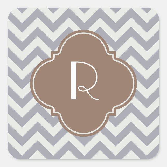 Sticker Carré Zigzag gris clair Monogramme personnalisé (Devant)