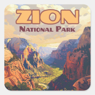 Sticker Carré Zion National Park Utah Moab Canyon Retro