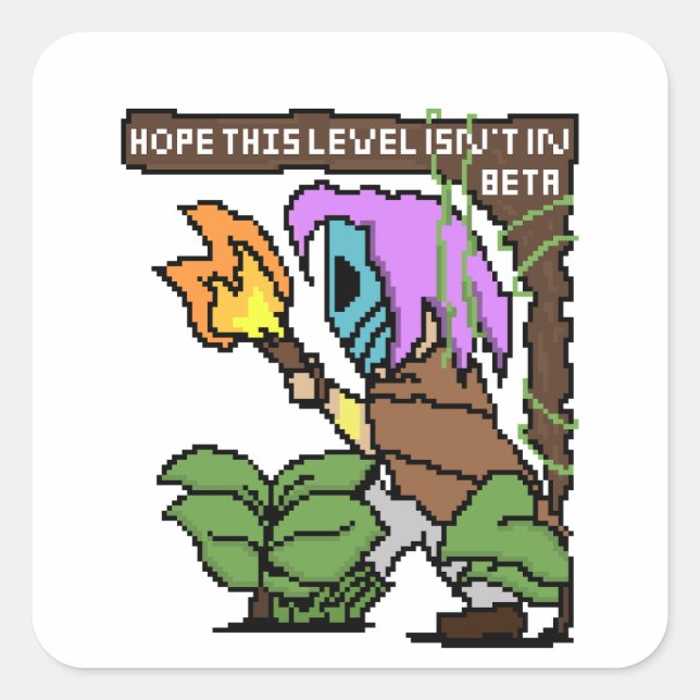 Sticker Carré Zoe Pixel Sign - "Niveau Bêta" (Devant)