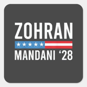Sticker Carré Zohran Mamdani Candidat à la Mairie de NYC Drapeau
