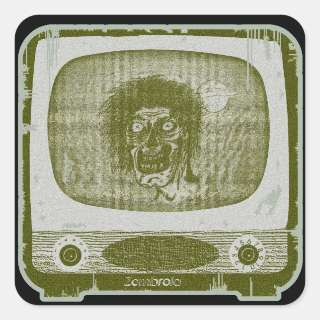 Sticker Carré Zombie à la télévision (Devant)