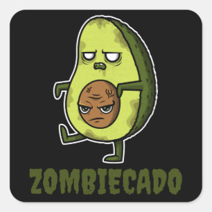 Sticker Carré Zombie Avocado Zombiecado Drôle Halloween Kawaii