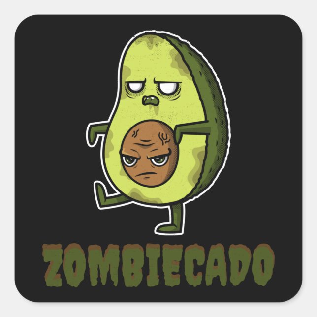 Sticker Carré Zombie Avocado Zombiecado Drôle Halloween Kawaii (Devant)