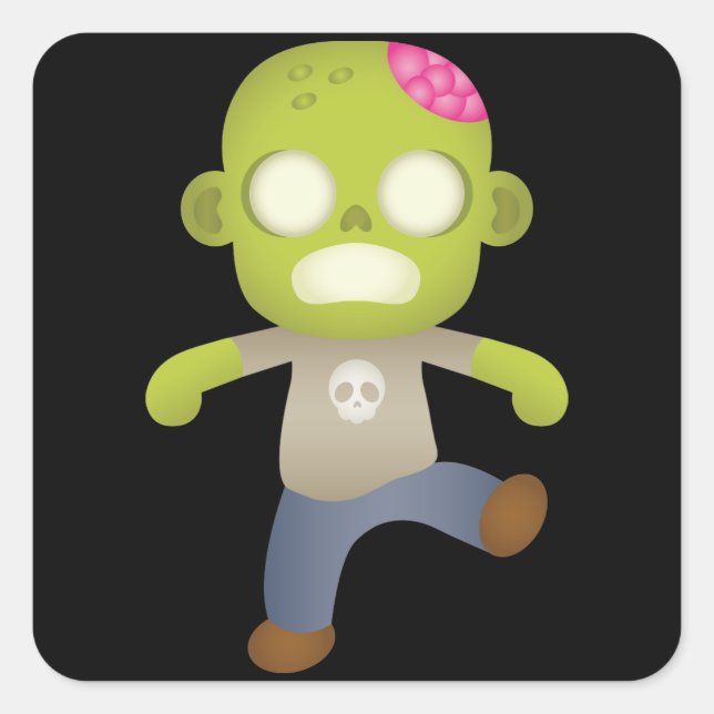 Sticker Carré Zombie de dessin animé mignon (Devant)
