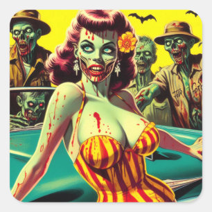 Sticker Carré Zombie Pin-up