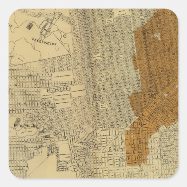 Sticker Carré Zone brûlée de San Francisco, 1906 (Devant)