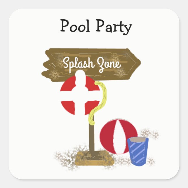 Sticker Carré Zone de Splash Fête de Piscine (Devant)