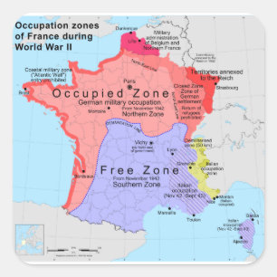 Sticker Carré Zones d'occupation de la France pendant la Seconde