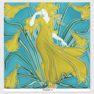 Sticker Carreau Art nouveau jaune jonquille Walter Crane