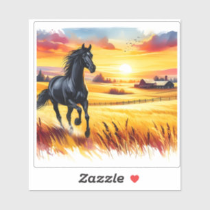 Sticker Carreau d'aquarelle de cheval au galop au coucher