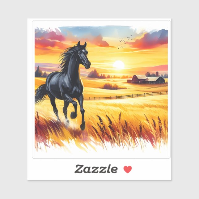 Sticker Carreau d'aquarelle de cheval au galop au coucher  (Feuille)