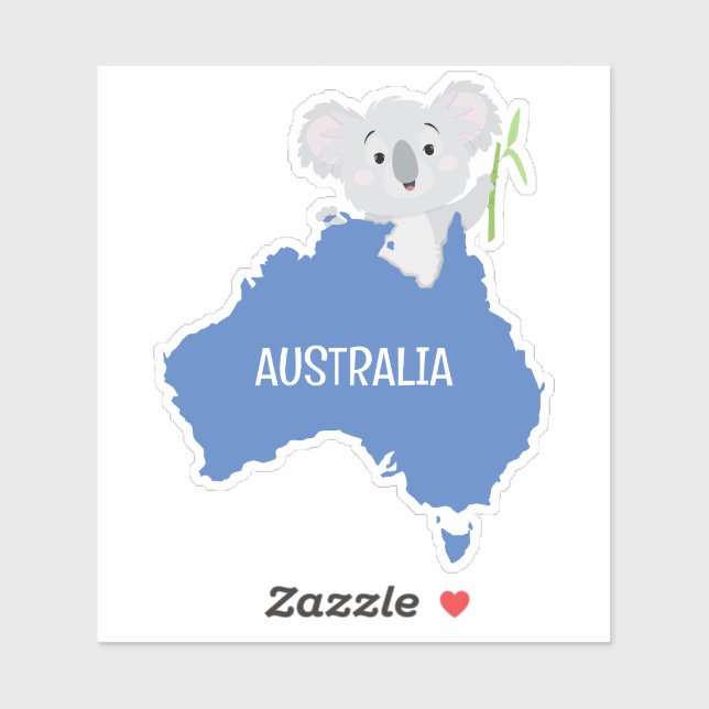 Sticker Carte Australie personnalisée avec Grey Koala (Feuille)