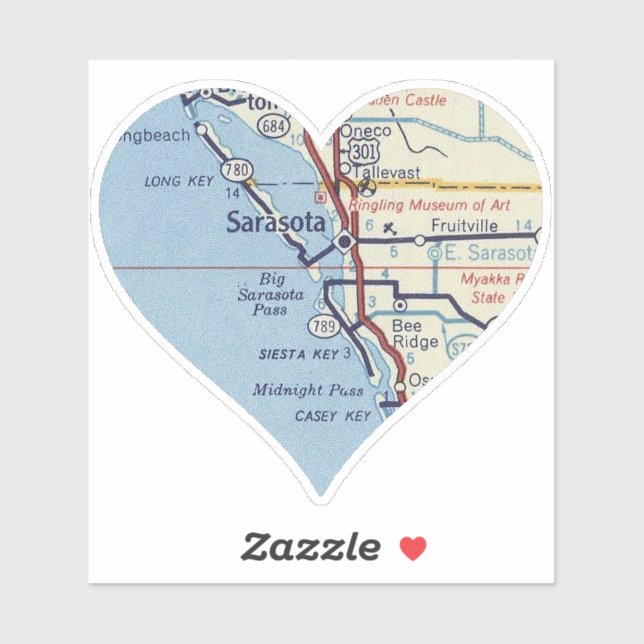 Sticker Carte classique de la Floride Sarasota (Feuille)