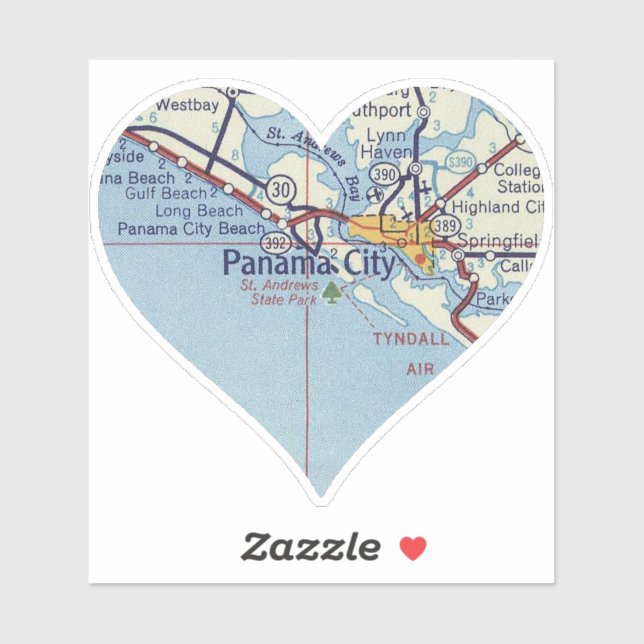 Sticker Carte classique de Panama City FL (Feuille)