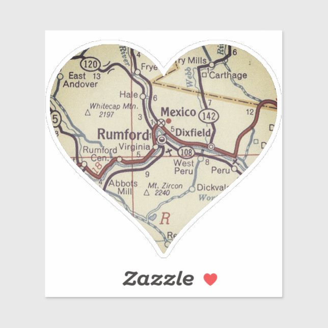 Sticker Carte classique du Maine de Rumford (Feuille)