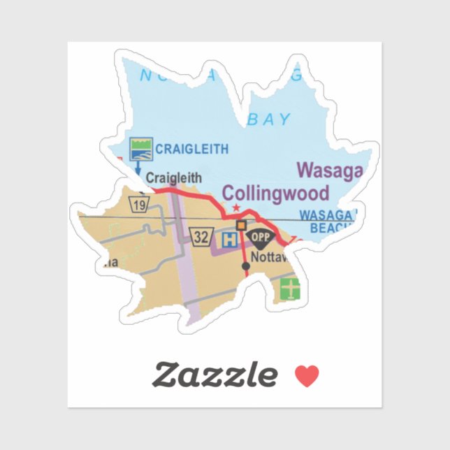 Sticker Carte de Collingwood Ontario (Feuille)