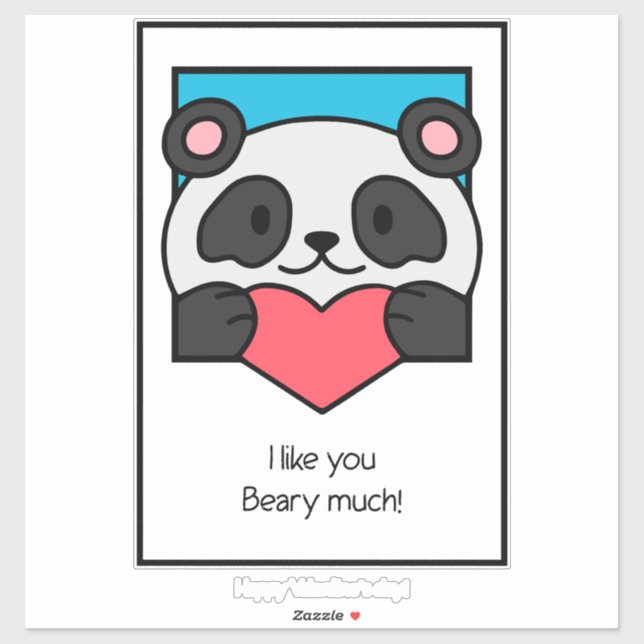 Sticker Carte de la Saint-Valentin Amis Panda Cœur (Feuille)