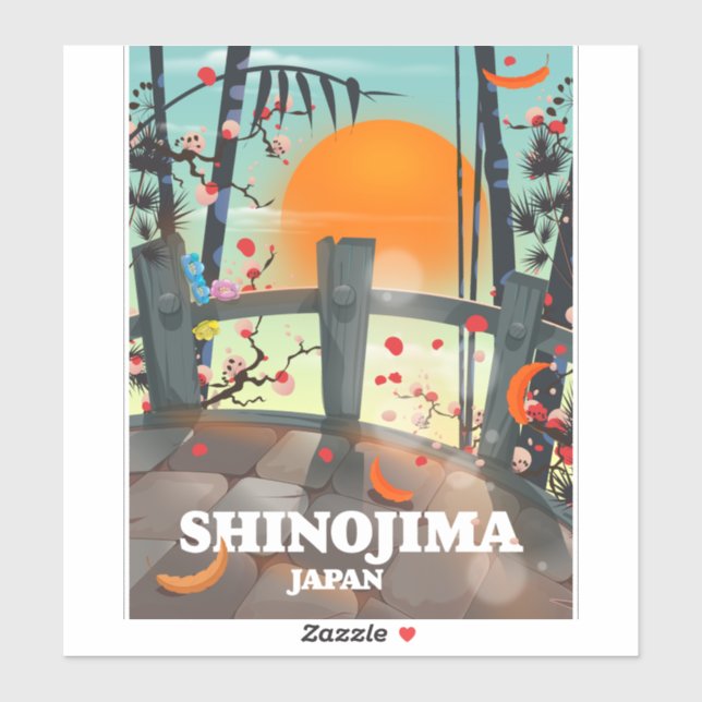Sticker Carte de l'affiche de voyage de Shinojima (Feuille)