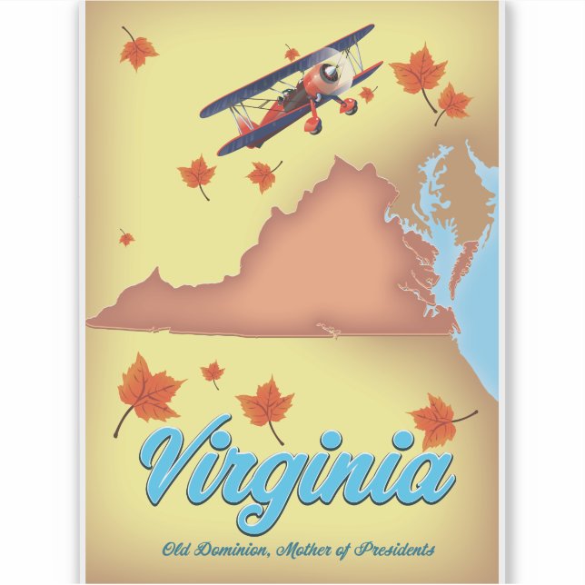 Sticker Carte de l'affiche de voyage de Virginia State ret (Devant)