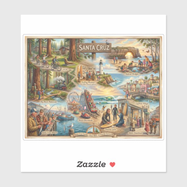 Sticker Carte de l'ambiance de Santa Cruz – Impression d'a (Feuille)