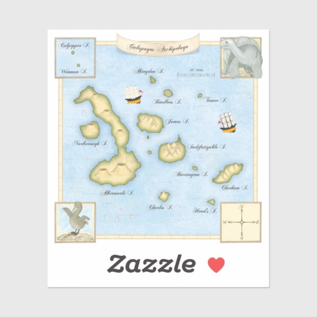 Sticker Carte de l'archipel des Galapagos anciens de Faux  (Feuille)