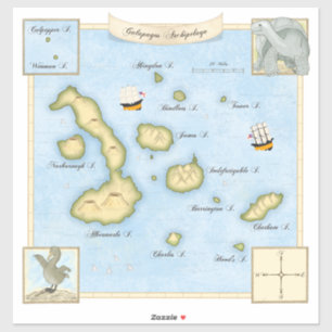 Sticker Carte de l'archipel des Galapagos anciens de Faux