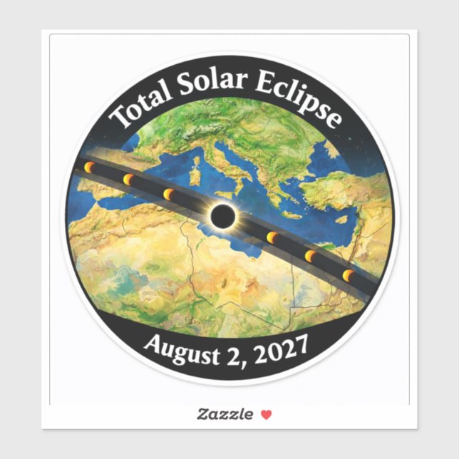 Sticker Carte de l'éclipse solaire totale 2027 (Feuille)